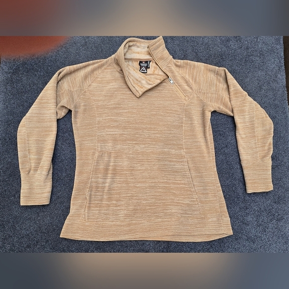 AVALANCHE  Women's  Xl Brown Fleece Jacket Diagonal Neck Zipper Whit Pockets - Picture 2 of 13